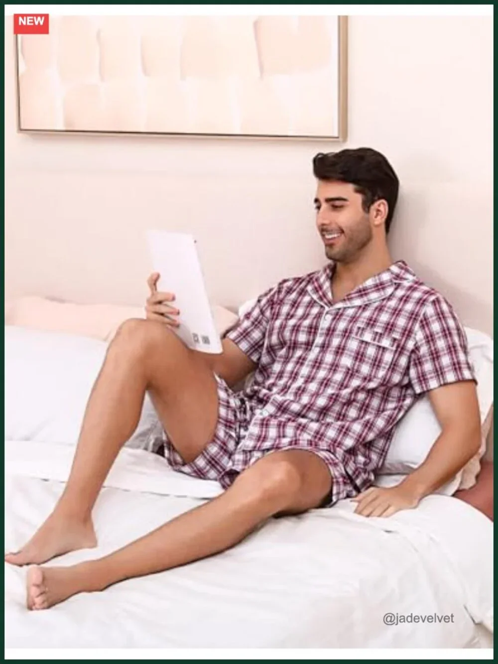 Men's 100% Cotton Pajama Set Short Sleeve Button Down Lounge Set Plaid Sleepwear